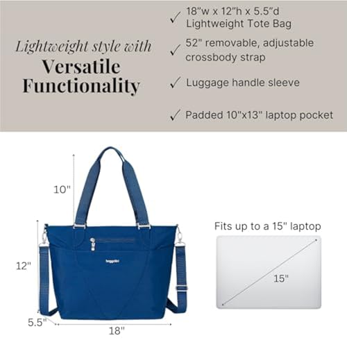 Baggallini Avenue Tote - 12x18 Laptop Tote Bag for Women - Lightweight Work Travel Carry On Bag