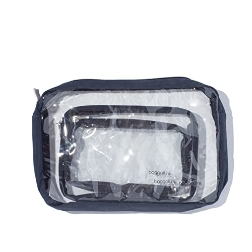 Baggallini Clear Travel Pouches - 3-Piece Cosmetic Bags Set - Lightweight Water Resistant Travel Essential