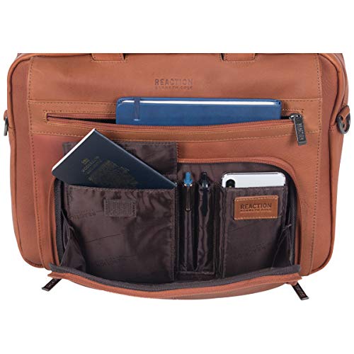 Kenneth Cole REACTION Out Of The Bag Manhattan Colombian Leather RFID 15.6" Laptop Briefcase, Cognac