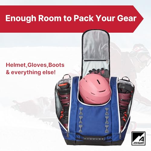 Athalon Everything Ski Boot Bag – Gear Pack with Ventilated Boot Compartments, Waterproof Bottom, Hideaway Helmet Sling, 58.5 Liter Capacity