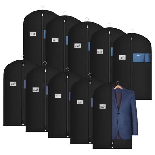 Univivi 10 Pack Suit Bags Garment Bag for Men Storage, 40-Inch Suit Bags for Closet Storage with Clear Window and ID Card Holder for Suit Jacket, Skirt, Shirt and Coat