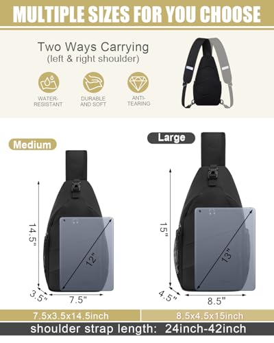 Pritent Crossbody Bags for Women Men Trendy Sling Bag Bakpack Casual Chest Bag with Convertible Shoulder Strap Travel Cross Body Bag for Hiking Traveling Outdoors(Black)