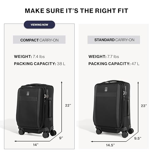 Travelpro VersaPack+ Lightweight Softside Expandable Carry on Luggage, 8 Spinner, TSA Lock, Compact Carry On 20-Inch, Estate Blue