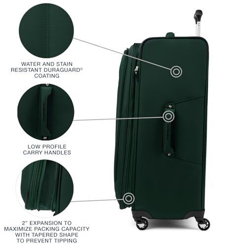 Travelpro Maxlite 5 Softside Expandable Luggage with 4 Spinner Wheels, Lightweight Suitcase, Men and Women, Forest Green, Checked-Large 29-Inch