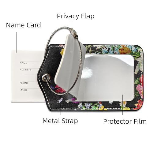2 Pcs Luggage Tags for Suitcases Black Cat PU Leather Luggage Tag with Privacy Cover Label Address Card and Durable Metal Ring Suitable for Travel Suitcase Bag Handbags Backpacks