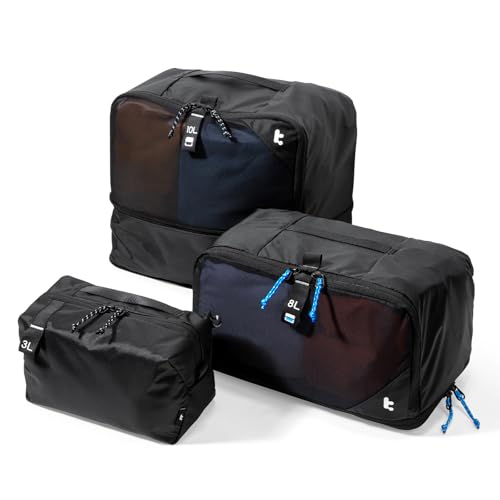 tomtoc 3 Set Packing Cubes for Travel Essentials, Odor-Resistant Compression Expandable Packing Cubes, Lightweight Travel Bag Pouch, Luggage Organizers Accessories for Backpack & Suitcase
