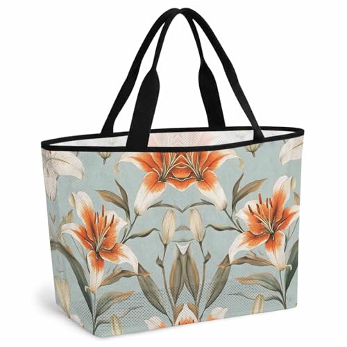 Lily Flower Mesh Beach Bag Tote Waterproof Sandproof,Watercolor Country Blooms Spring Botanical Art Pool Bag Beach Essential