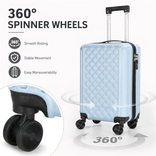 AGVOTK 20 Inch Carry On Luggage, Lightweight Hard Shell ABS Suitcase with TSA Lock and Double Spinner Wheels, Rolling Suitcase for Travel (LXG-Blue, 20" carry on)