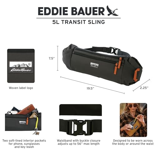 Eddie Bauer 5L Transit Sling Bag with Adjustable Waistband, Carbon Black
