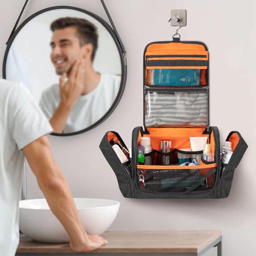 Prokva Tactical Toiletry Travel Bag for Men, Hanging Dopp Kit Hygiene Bag Shower Organizer with Hook for Toiletries and Shaving Care, Black (Empty Bag)