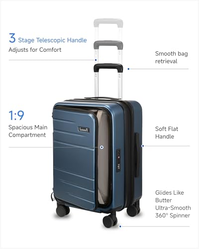 LUGGEX Carry On Luggage Top Opening, Expandable Polycarbonate Hard Shell Suitcase with Wheels (FX-Core, Blue, 20 Inch, 36L-41L)