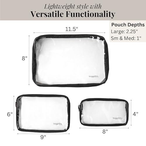 Baggallini Clear Travel Pouches - 3-Piece Cosmetic Bags Set - Lightweight Water Resistant Travel Essential