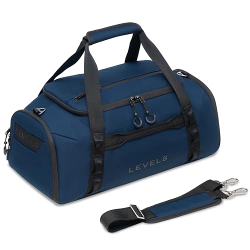 LEVEL8 Travel Duffle Bag Carry on Airline Approved, Water Resistant Sport Duffle, Weekender Bag for Men and Women, Blue, 30L