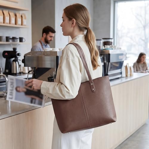 S-ZONE Tote Bag for Women Work Totes Large Vegan Leather Purses and Handbags Women's Shoulder Bag with Luggage Strap for Travel Commuting Office Teacher Coffee