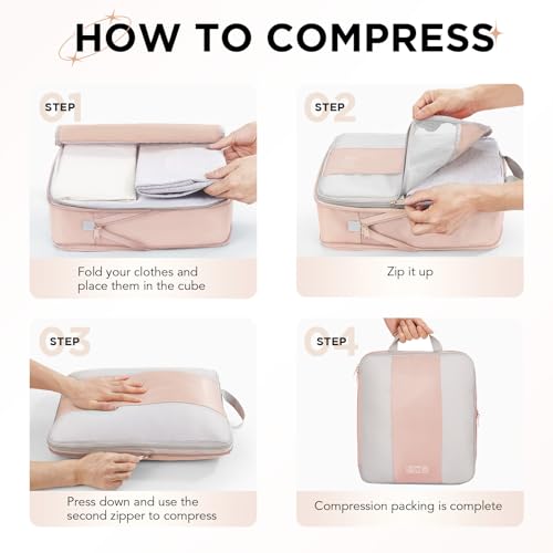 10 Set Compression Packing Cubes for Travel Gifts Mom Women,OlarHike Luggage Clothes Garment Bags for Travelers,Airplane/Cruise/Car Travel Essentials,Compressible Expandable Saver Space Bags(Beige)