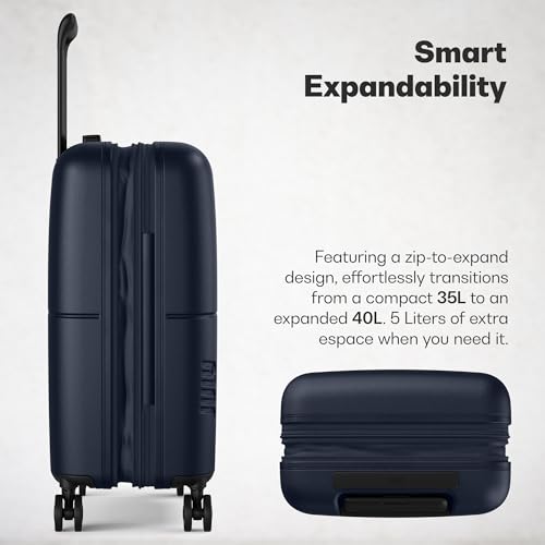 July Carry On Expandable Light - 18.31" Airline Approved Carry On Luggage with Wheels, Travel Suitcase for Men & Women - Premium Rolling Suitcase, TSA Lock, Polycarbonate Shell - Navy