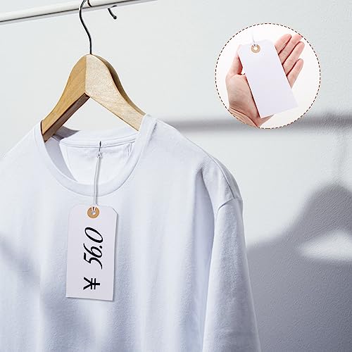 100pcs Large Price Tags with String Attached White Hang Paper Tags with Elastic String Reinforced Hole Writable Mother's Day Tag Inventory Tag 4.76''×2.36''