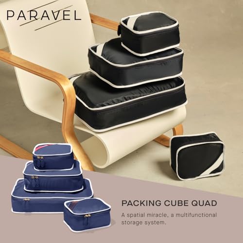 Paravel Packing Cube Quads | Luggage Organizer for Travel Accessories, Shoes, Toiletries, Laundry | 4 Pack Storage Cubes in Various Sizes | Scuba Navy