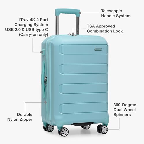 Traveler's Choice Pagosa Hardshell Expandable Luggage with Spinner Wheels, Baby Blue, 26-Inch Medium