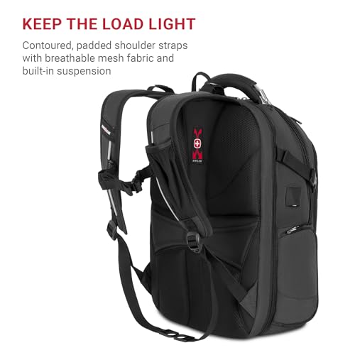 SwissGear Travel Tech Elite Laptop Backpack – Fits Laptops up to 16” – ScanSmart TSA-Friendly Backpack with USB Port, Shoe Compartment & Organizer Pockets – Heather Grey