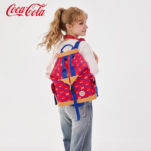 Montana West Coca-Cola Convertible Backpack Geometric Print Casual Daypack for Travel Navy Red Canvas Rucksack for Women Men
