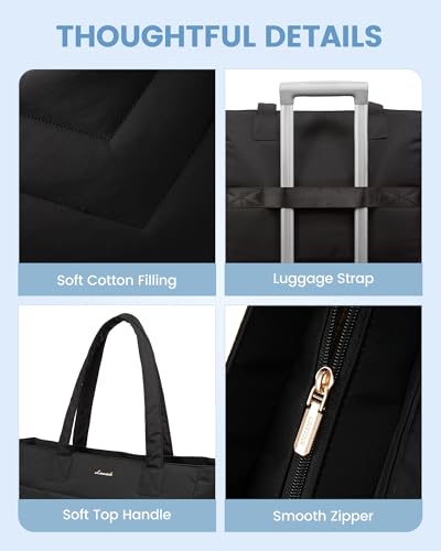 LOVEVOOK Tote Travel Bag for Women, Puffer Work Handbag with Zipper for Teacher Nurse, Quilted Laptop Shoulder Bag Cute for School Gym, Black