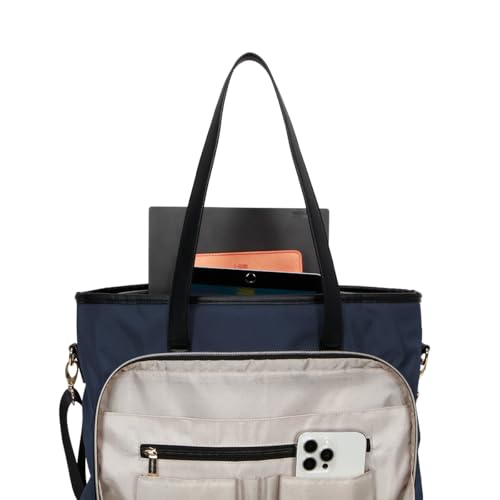 Kenneth Cole REACTION Chelsea 2-Piece Bundle - 20" Chevron Expandable 8-Wheel Carry-On Suitcase & Matching 15" Laptop Tote Bag, Navy