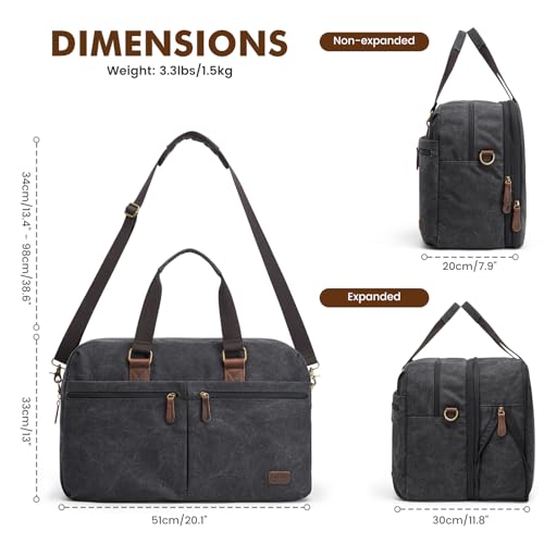 S-ZONE Expandable Duffle Bag for Travel 33L 50L Canvas Weekender Overnight Bags Men Women
