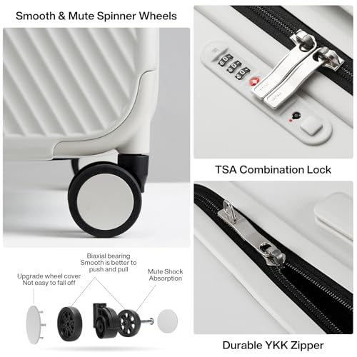 mixi 26 Inch Large Checked Luggage Suitcase with Spinner Wheels Upgrade Wide Handle PC Hard Shell Rolling Travel Suitcase with TSA Lock, Smoke White