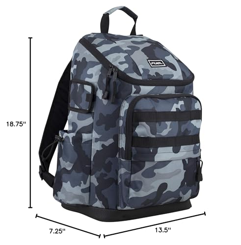 FUEL Travel Laptop Hiking Backpack Carry On Airline Approved Luggage Bag Carry On Large Backpack, Black Midnight Blue Camo