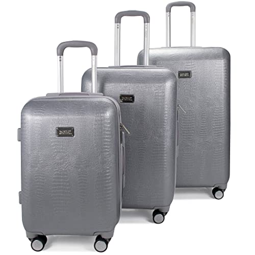Badgley Mischka Snakeskin 3 Piece Expandable Luggage Set, Silver