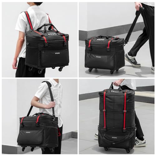 mixi Travel Bag with Wheels Expandable Foldable Luggage Bag Collapsible Rolling Travel Bag Duffel Bag Large Capacity Suitcase for Men Women, Black