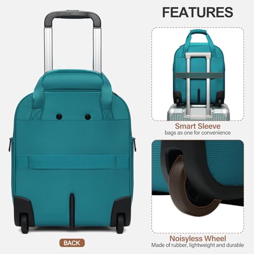 TIAWOLT Personal Item 16-Inch Underseat Carry on Luggage With Wheels Lightweight Wheeled Underseater under seat bags for airplanes Upright 2 Wheel,Boy and Girl,Teal Green