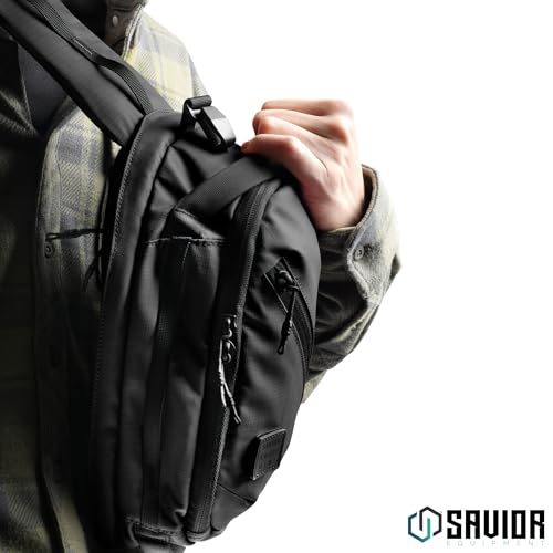 Savior Equipment Obscura Sling Bag Tactical EDC Crossbody Case Pistol Bag, Low-Profile Design Holster Compatible Single Pistol Soft Case with Rapid Access Admin Pocket (Blackout, Medium (5L))
