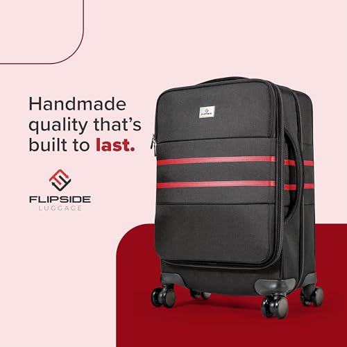 FlipSide Carry On Luggage 22"x14"x9" with Movable Partition for Clean & Dirty Clothes - Utility Pocket, AirTag Compartment with 360 Degree Spinner Wheels - Ideal for Frequent Travelers - Red Stripes