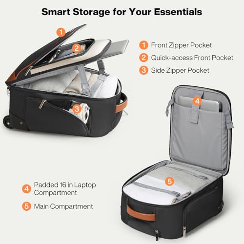 mixi 16 Inch Underseat Carry-On Luggage, Softside Suitcase with Wheels, Fashion Lightweight Water-Resistant Personal Item Travel Bag for Short Trips, Black-Off white