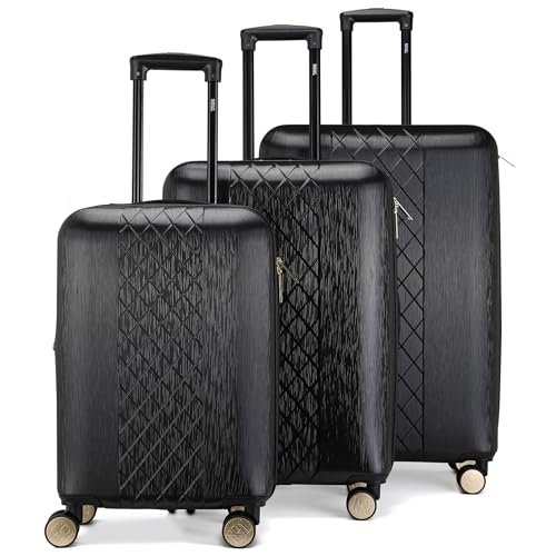 Badgley Mischka Diamond Hard Expandable Spinner Luggage Set (3 Piece) (Black-Black Bars)