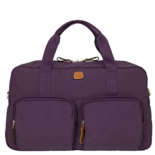 Bric’s X-Bag 18-Inch Cargo Carry-On Duffle, Water-Resistant Satin Nylon Travel Bag with Leather Handles, Laptop Sleeve, Front Zip Pockets and Luggage Pass-Through - Violet