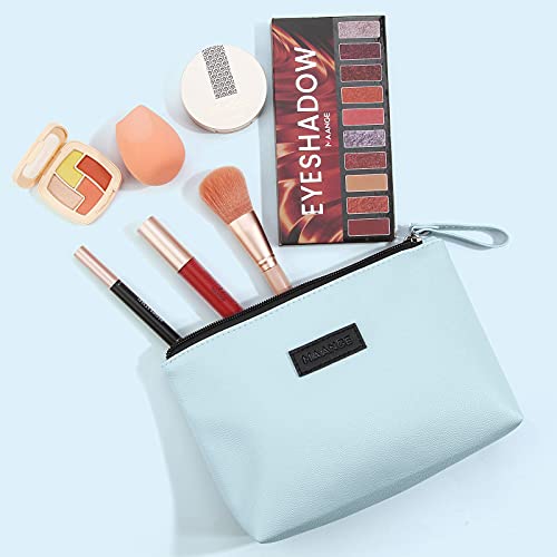 MAANGE Cosmetic Bags for Women Small Makeup Bag for Purse Pu Leather Makeup Pouch Travel Makeup Bag with Zipper Make Up Bag for Travelling (Blue)
