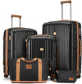 Joyway Luggage Sets 5 Piece PP Hardshell Carry on Suitcase, Travel Lightweight Carry-on with Double Spinner Wheels and TSA Lock, Black Brown