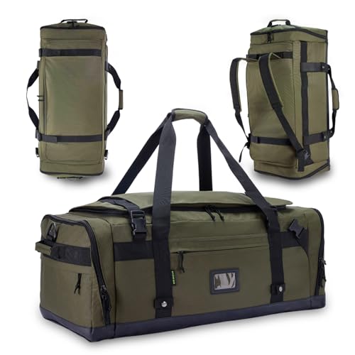 Large Duffle Bag for Travel - Men & Women, Foldable Gym Duffle Backpack, Heavy Duty Tactical Military Canvas Duffel Bags, Extra Big Carry On with Shoe Pockets, Waterproof (80L/103L)