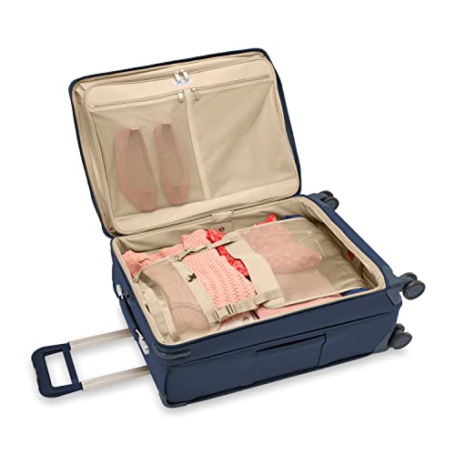 Briggs & Riley 26" Medium Expandable Spinner - Checked Luggage for Travel, Suitcases with Wheels, Softside Rolling Bag for Men & Women, Self-Repairing Zipper - Baseline Collection, Navy