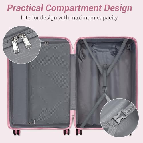 Kono Carry On Luggage 28 Inch Checked-Large Hard Shell Travel Trolley 4 Spinner Wheels Lightweight Polypropylene Suitcase with TSA Lock, Pink