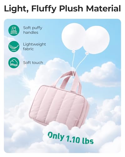 BAGSMART Travel Toiletry Bag for women, Portable Hanging Hook Makeup Bag Organizer, Waterproof Makeup Cosmetic Bag, for Full-Size Accessories, Toiletries, Camel