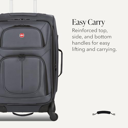 SWISSGEAR Sion Softside Expandable Spinner Luggage Durable Lightweight Travel Suitcase, Dark Grey, 2-Piece Set (Carry-On/Medium)