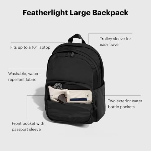 Away Featherlight Large Backpack for Travel & Work - Ergonomic Lightweight Bag with 16 Inch Laptop Sleeve, Passport Pocket & Trolley Sleeve,Jet Black