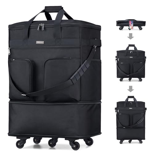 Hanke Expandable Collapsible Luggage with Wheels, Black Upgrade Version 2, 98L, Water-Resistant, 5 Spinner Wheels, 3 Pockets, Polyester, 19x13x27.2 inches, 6.1lb, Carry-On Luggage, Travel, Vacation