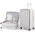 mixi 24 Inch Large Expandable Checked Luggage PC Hard Shell Suitcase Top Opening Rolling Travel Suitcases with Spinner Wheels & TSA Lock, Smoke White
