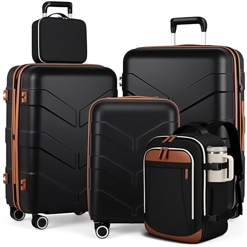 TILYMOL Luggage Sets 5 Piece - Expandable Suitcase Set with TSA Lock & Spinner Wheels, Lightweight PP Hardshell Travel Luggage for Men Women, Black