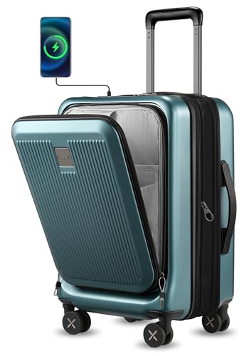 Carry on Luggage 22x14x9 Airline Approved, LTB PC Hard Shell Suitcase with Front Pocket, Expandable Luggage with USB Port (FX-Lite, Teal, 20 Inch, 37L-42L)